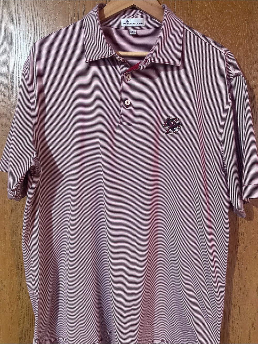 Peter Millar Men's Light Burgundy Micro-Striped Polo Boston College Eagles